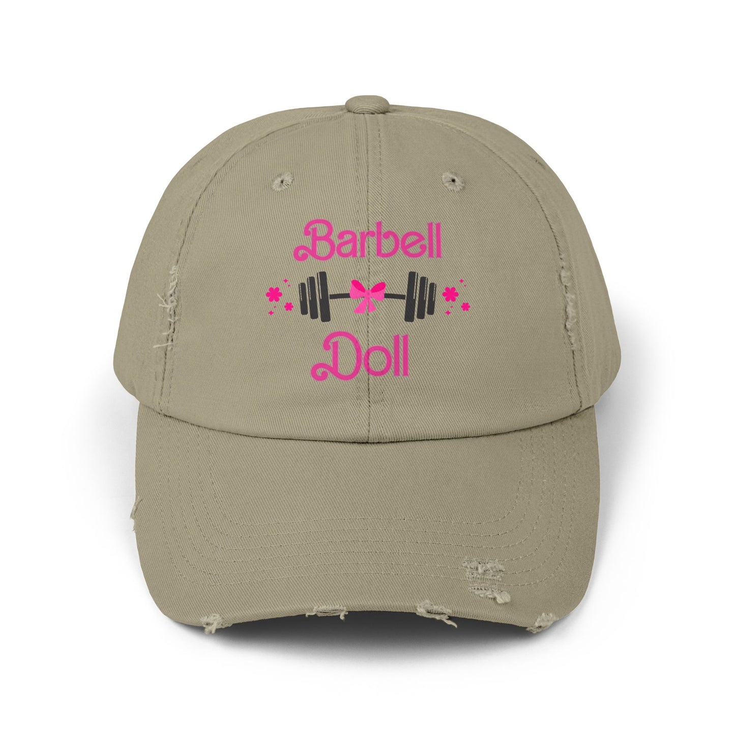Barbell Doll Distressed Cap — Cute Weightlifting Hat for Women