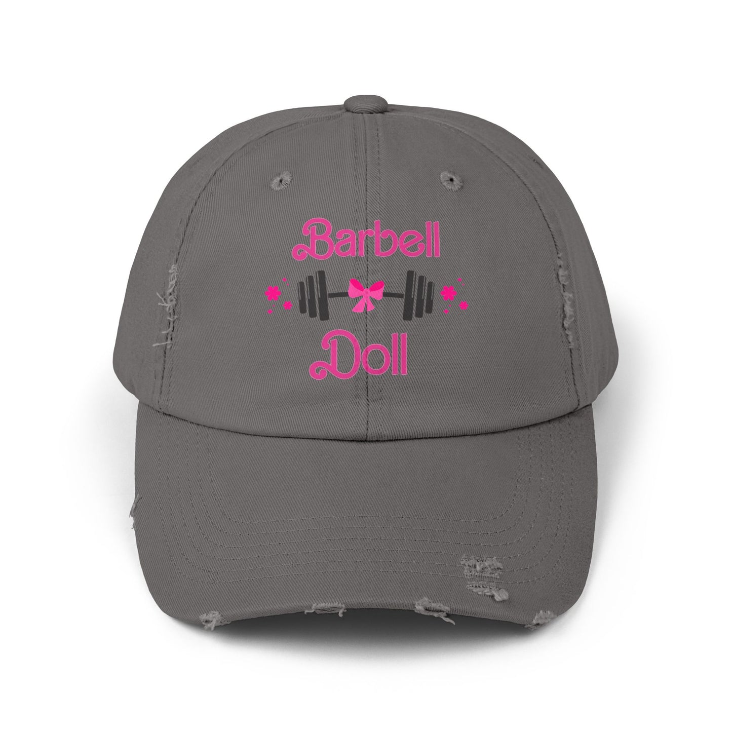 Barbell Doll Distressed Cap — Cute Weightlifting Hat for Women