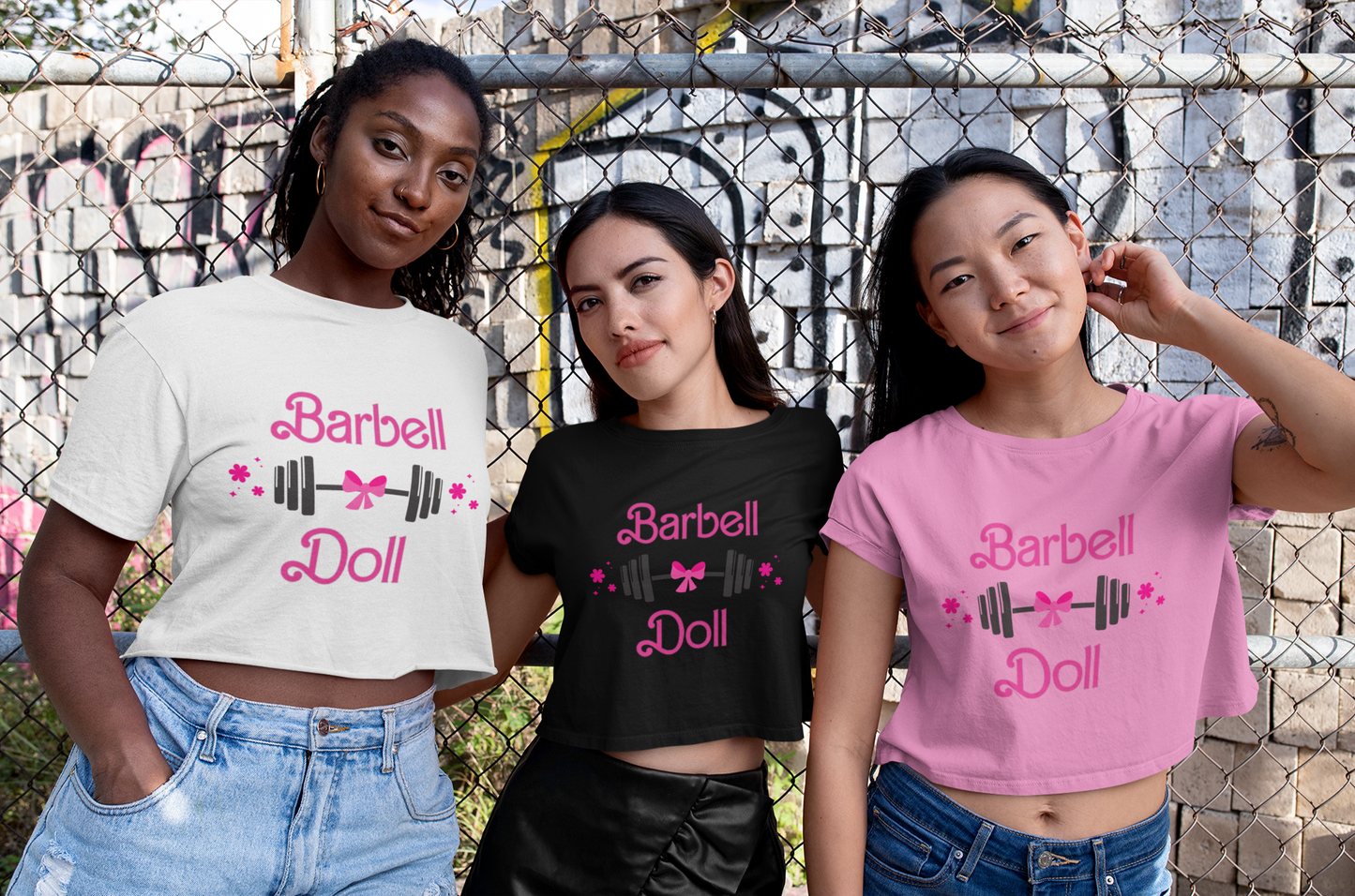 Barbell Doll Crop Tee — Cute Weightlifting Fitness Shirt for Women