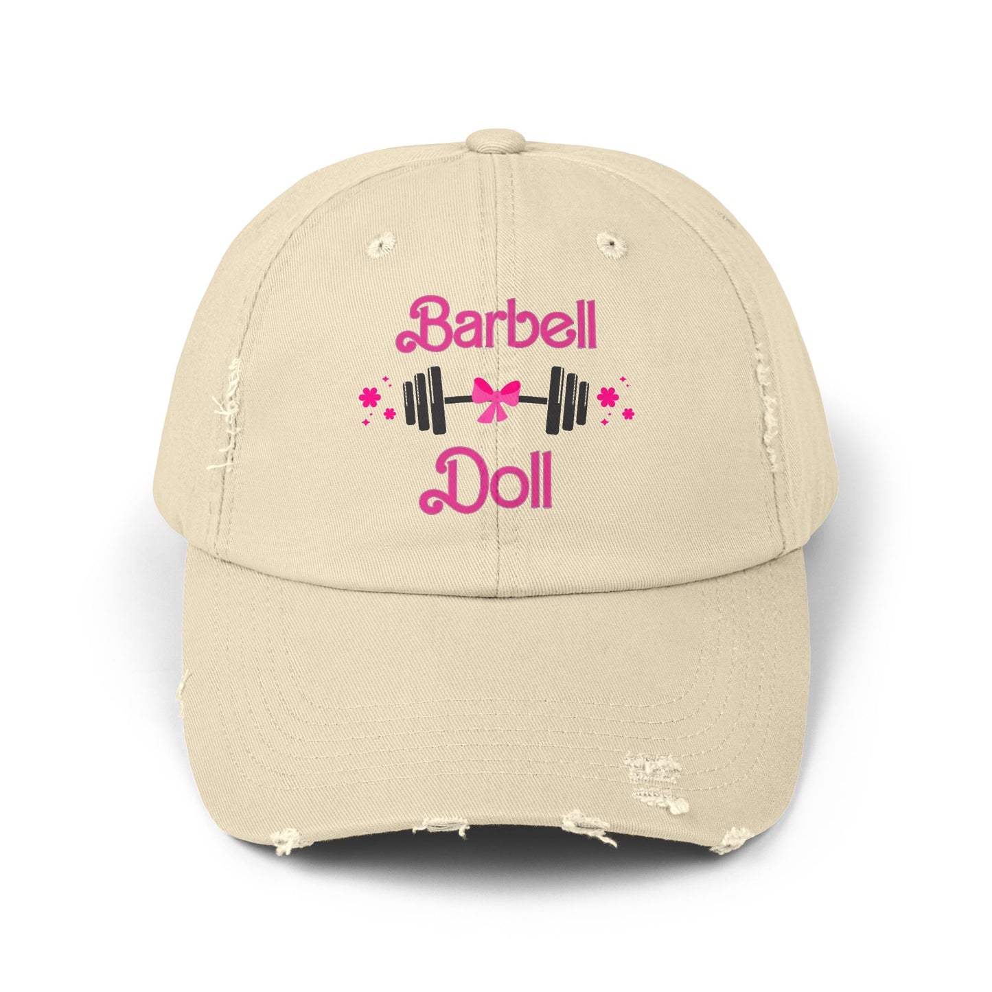 Barbell Doll Distressed Cap — Cute Weightlifting Hat for Women