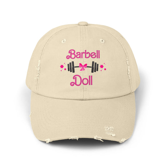 Barbell Doll Distressed Cap — Cute Weightlifting Hat for Women