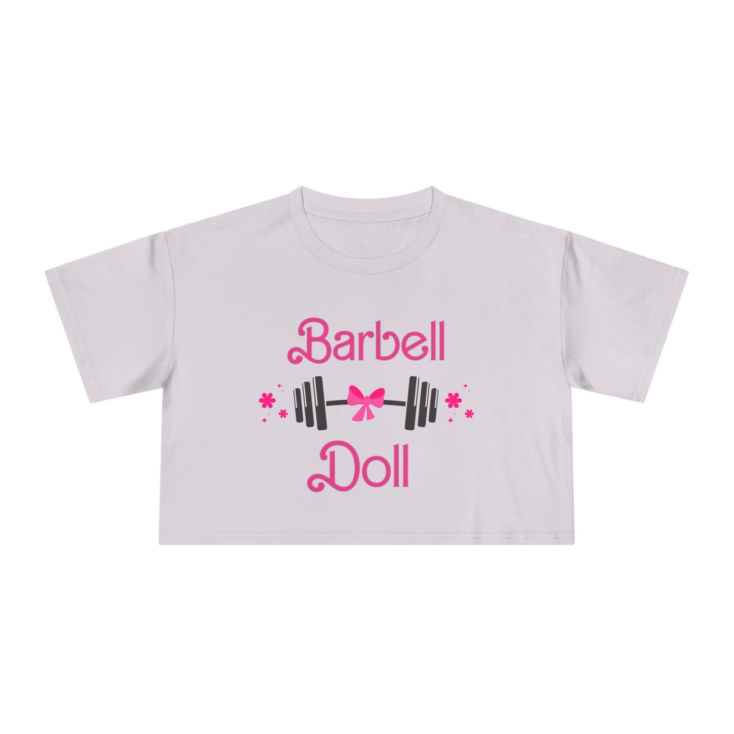 Barbell Doll Crop Tee — Cute Weightlifting Fitness Shirt for Women
