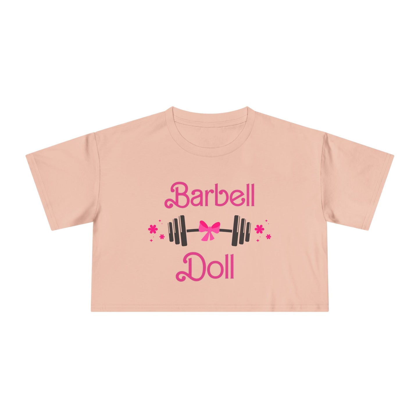 Barbell Doll Crop Tee — Cute Weightlifting Fitness Shirt for Women