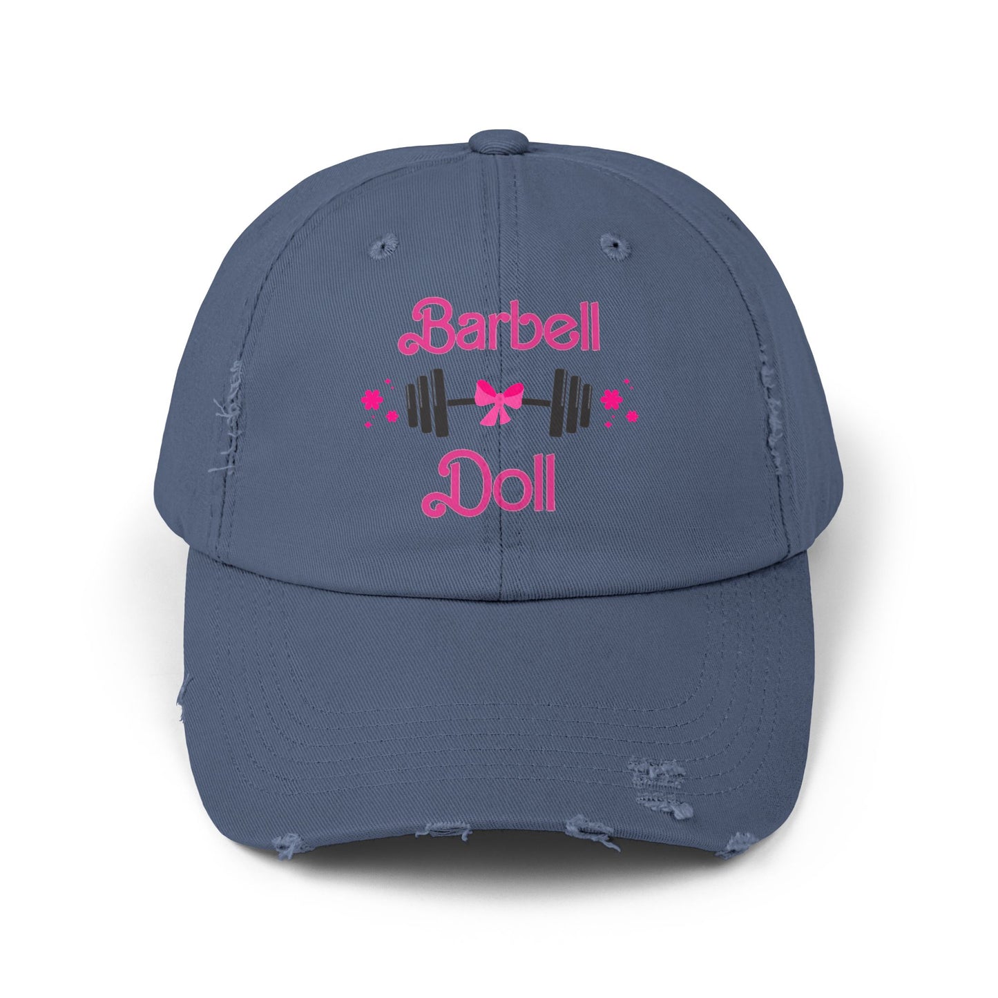 Barbell Doll Distressed Cap — Cute Weightlifting Hat for Women